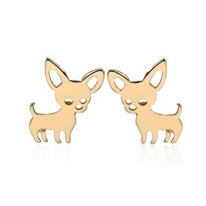 Chihuahua Earrings Stainless Steel Gold Tone Cute Puppy Studs‎
